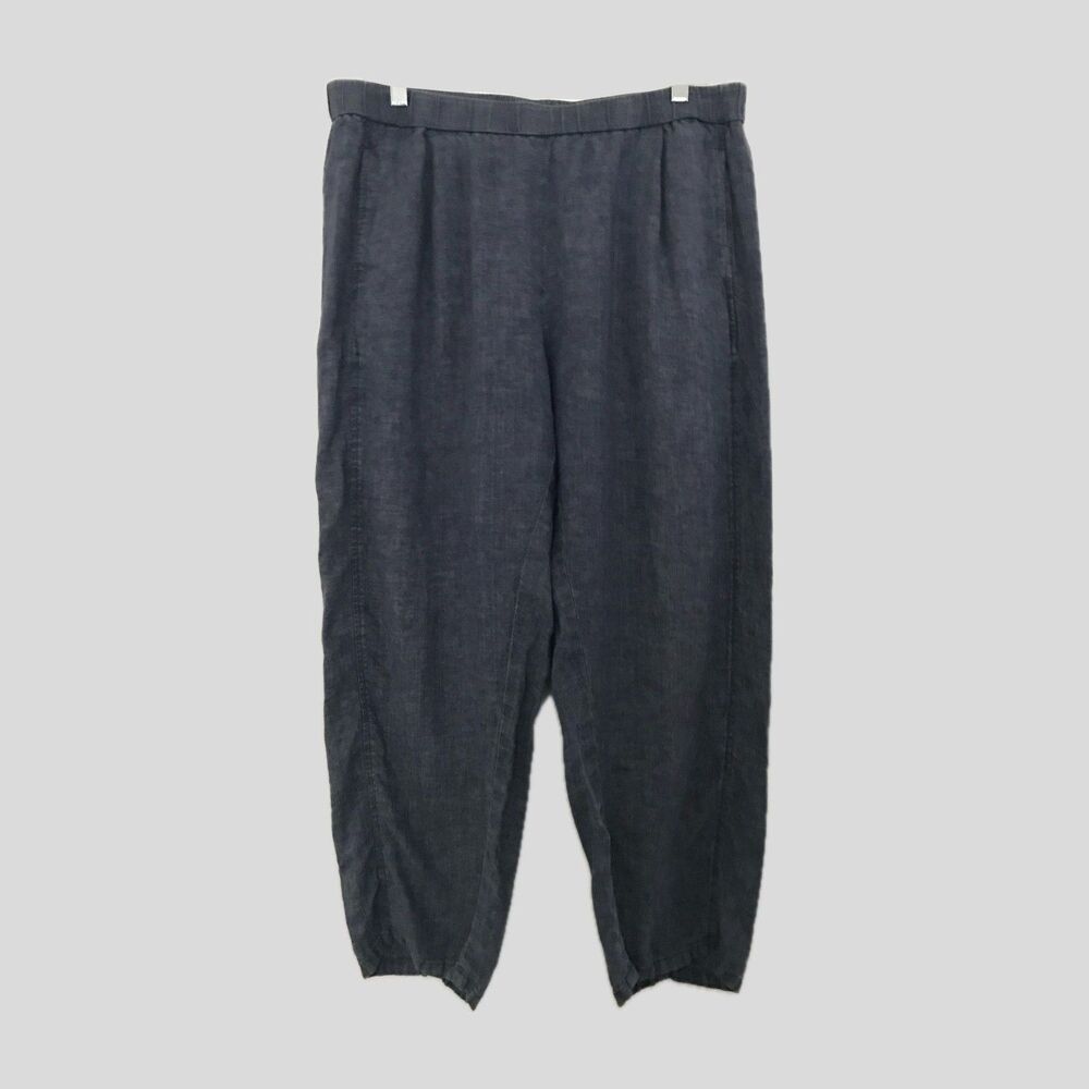 Eileen Fisher Chambray Blue Organic Linen Casual Pull Cropped Pants L